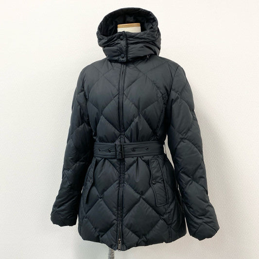 9h4 《美品》 BURBERRY LONDON バーバリー ロンドン フード付き ノバチェック ダウンコート S ブラック ダウンジャケット ベルト付き レディースt18r
