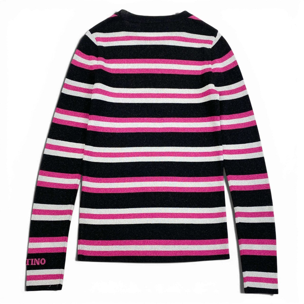 b23 【美品】VALENTINO ヴァレンティノ 2021年 袖ロゴ入り ラメ混紡 タイトニットセーター サマーニット サイズXXS マルチカラー レディース トップスk02i