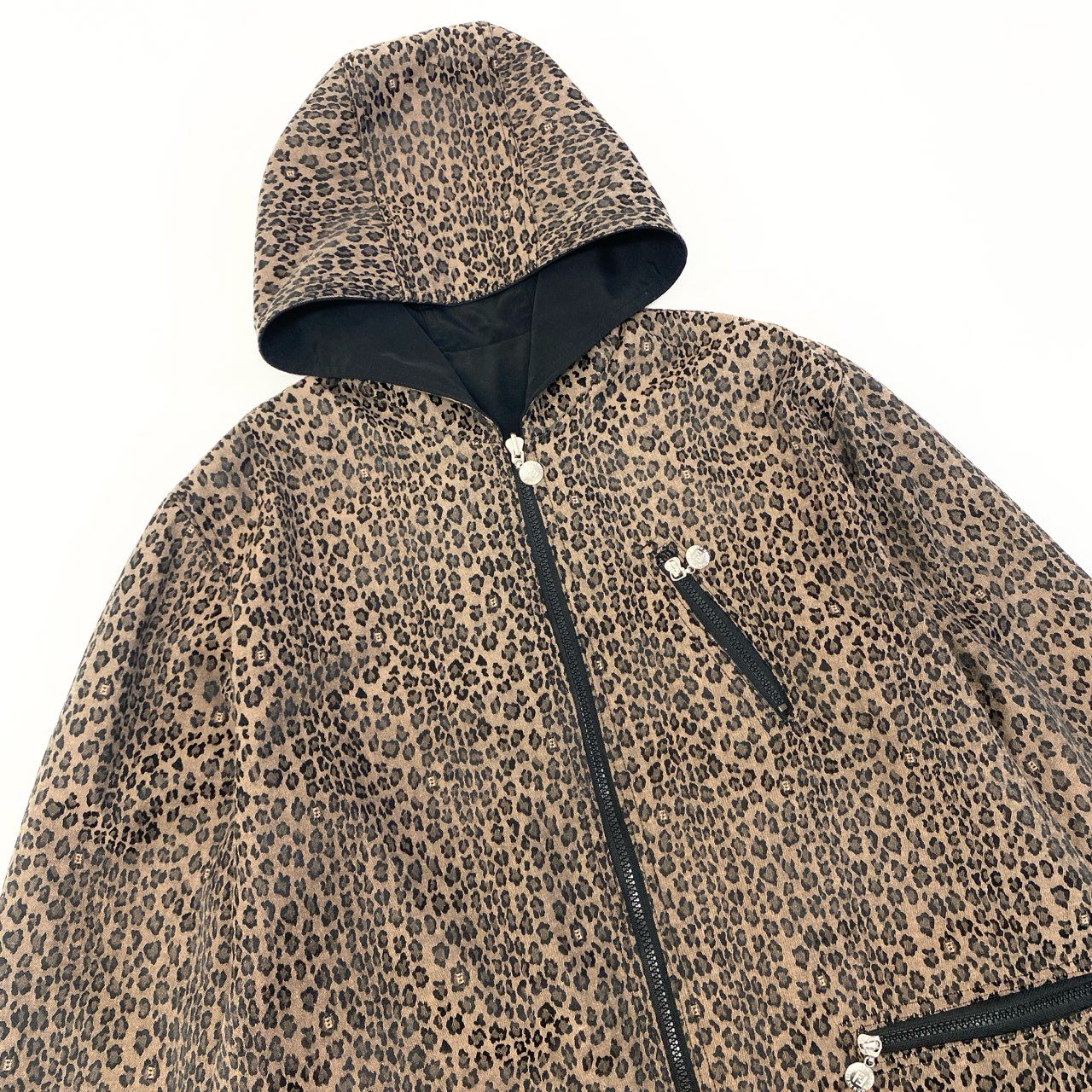 11b6 FENDI フェンディ ロゴレオパードパターン リバーシブルコート アウター ジップアップ ブラウン系 ユニセックスu02t