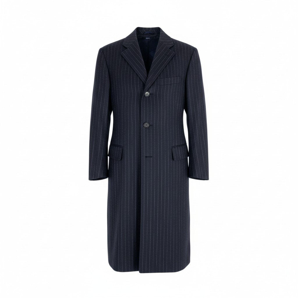 31L8 LANVIN COLLECTION ランバン コレクション ロングテーラードジャケット コートジャケット ストライプ カシミヤ混 45サイズ ネイビー メンズo07t