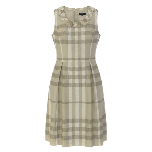 59d28 BURBERRY LONDON バーバリーロンドン ノースリーブワンピース 膝丈ワンピース チェック柄 シルクブレンド サイズ40 ベージュ系 レディース 女性用u02t