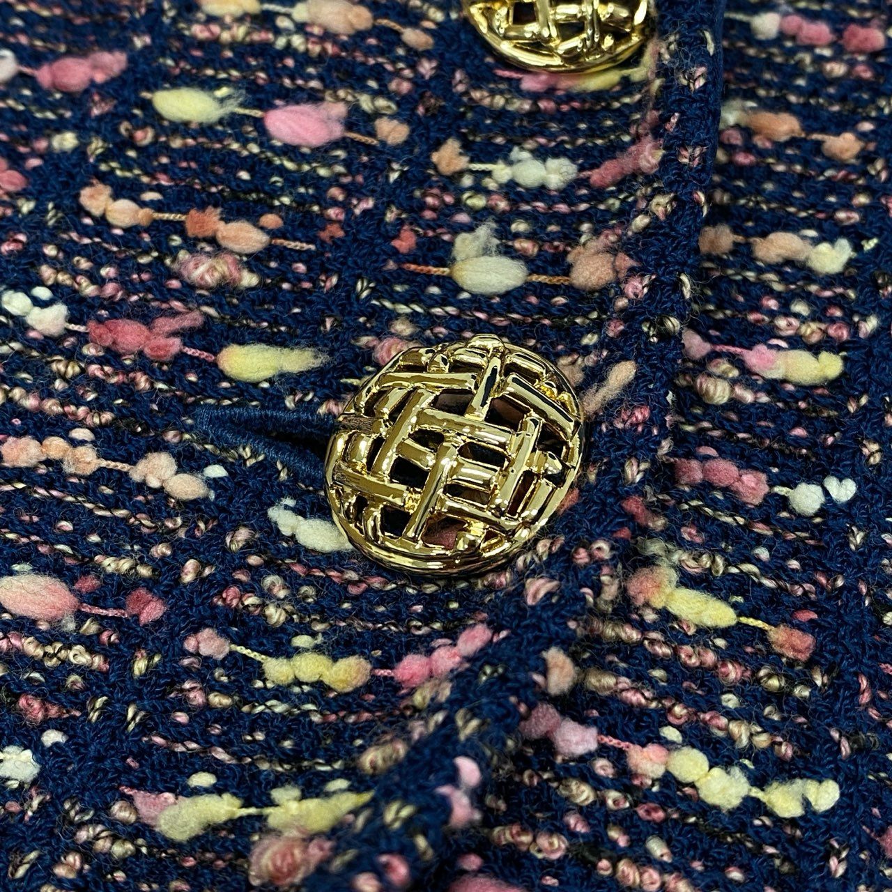 36a7 ST.JOHN セントジョン ワンピース ジャケット セットアップ アンサンブル 金ボタン ツイード 4 XLサイズ ネイビー ピンク系 レディースo07t