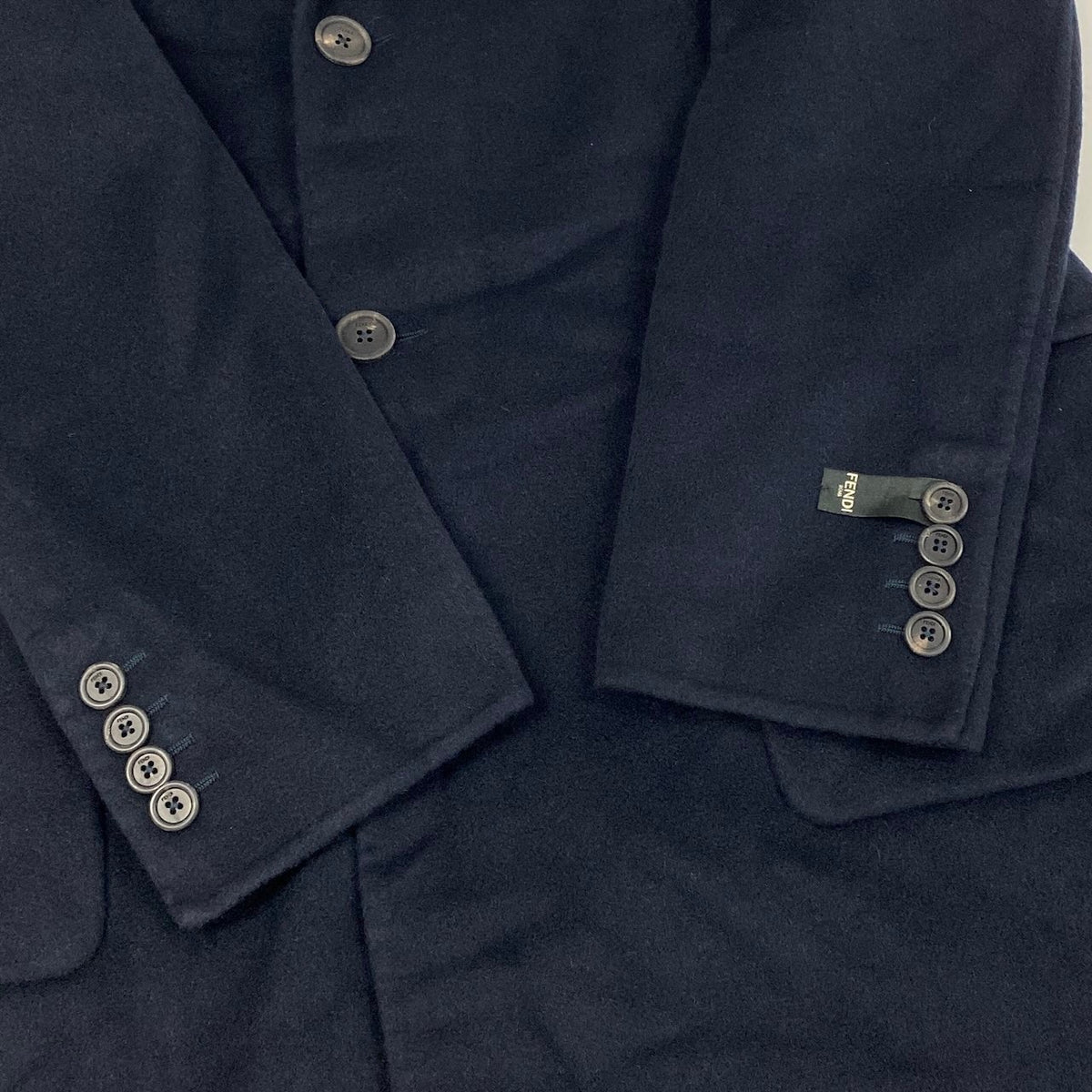 58i15 《極美品》 FENDI フェンディ チェスターコート カシミア ダブルフェイス 50 ネイビー カシミヤ100 メンズu02t