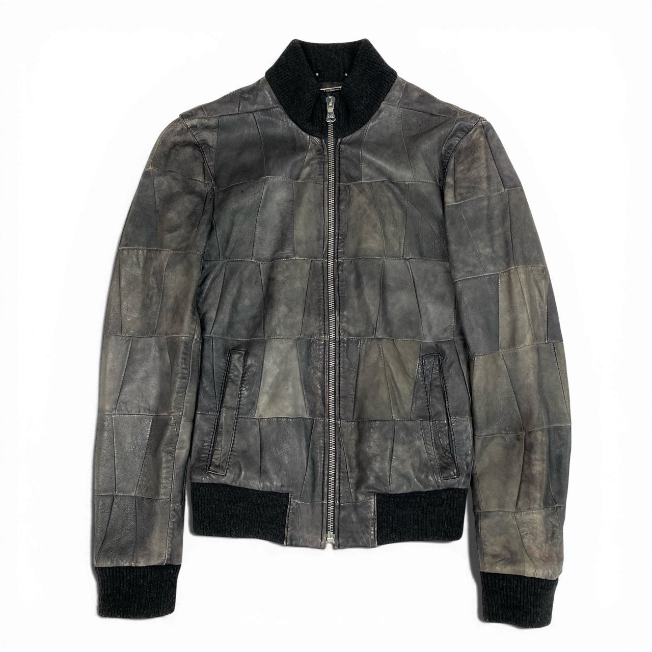 37a19 DOLCE&GABANA D&G ドルチェ＆ガッバーナ パッチワーク レザージャケット 2000’S サイズ44 グレー系 メンズ アウターk02i