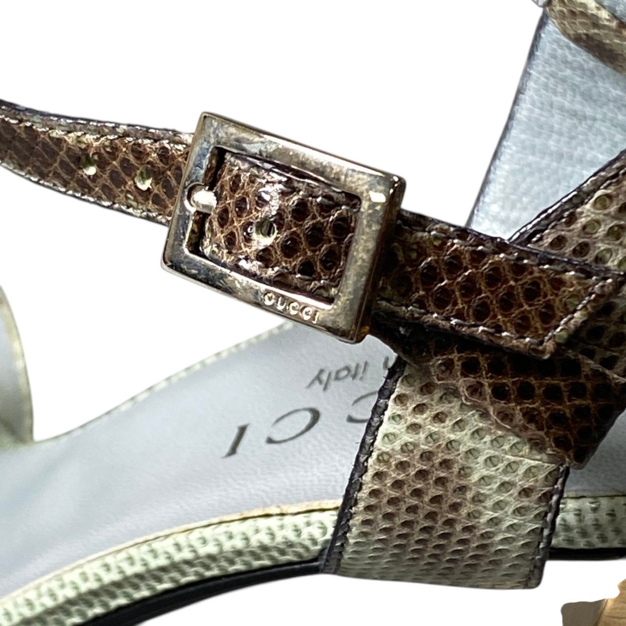 h12【美品】GUCCI トムフォード期 パイソン ヒールサンダル 36サイズ ブルー系 レザー レディース 女性用k02i