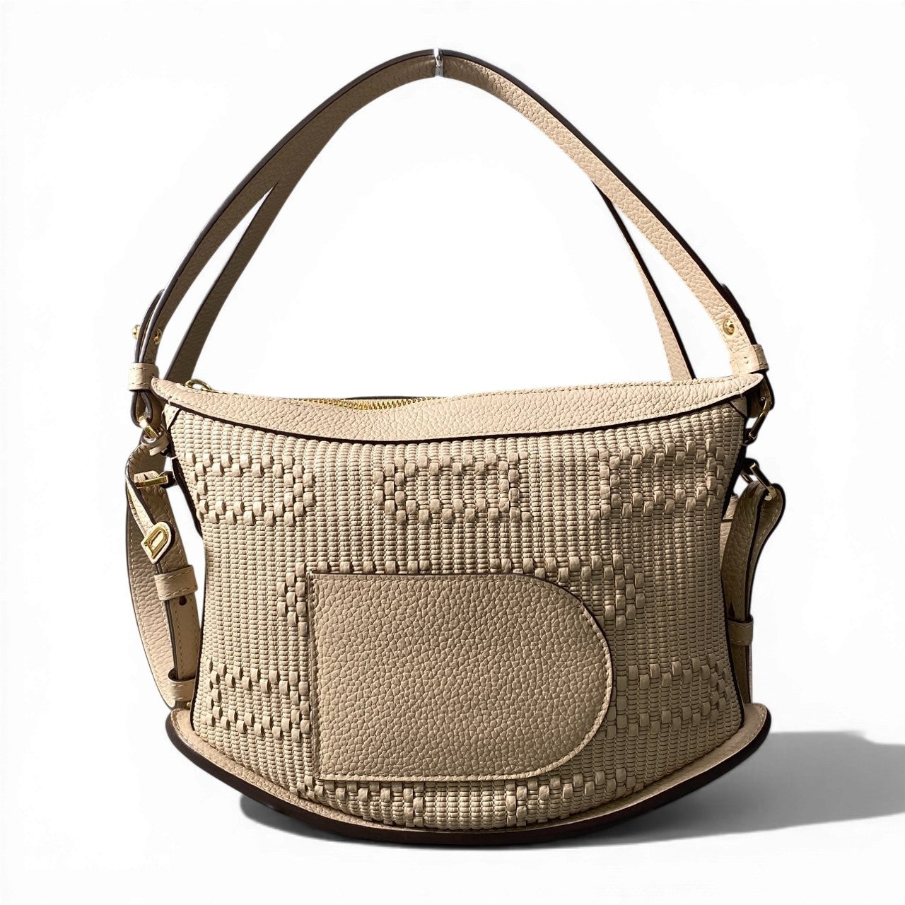 d9 【極美品】DELVAUX デルヴォー 2024年 パンスウィング  Pin Swing Toile de Cuir ベージュ イリュージョンジャガード ハンドバッグ ショルダーバッグk02i