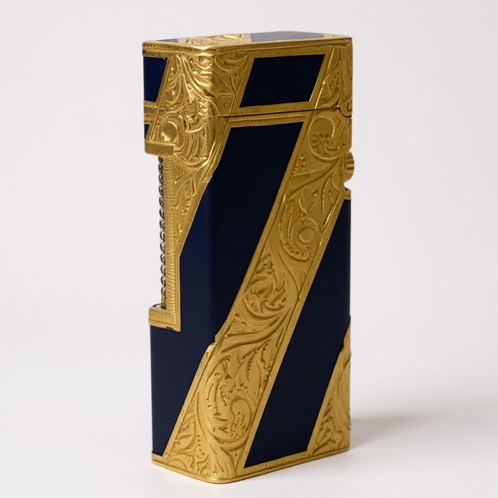 Dunhill ダンヒル ROY KING ロイキング ライター 喫煙具 ローラーガスライター 装飾 火花確認 ゴールド ネイビーo07t