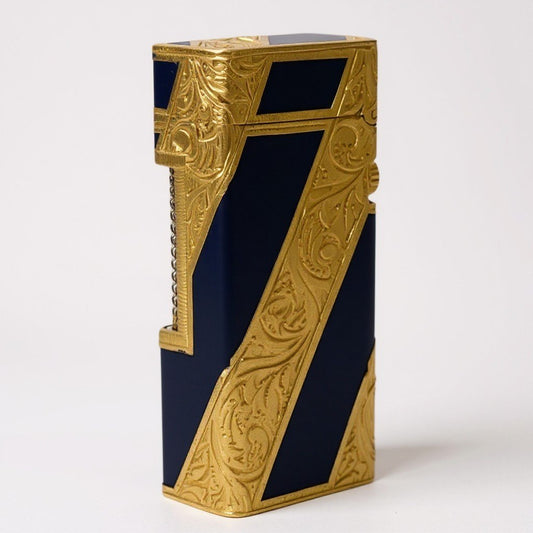 Dunhill ダンヒル ROY KING ロイキング ライター 喫煙具 ローラーガスライター 装飾 火花確認 ゴールド ネイビーo07t