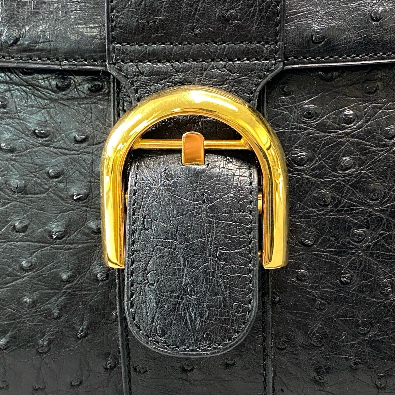 AL8 【美品】DELVAUX デルヴォー ブリヨン オーストリッチ ハンドバッグ ショルダーバッグ ブラック オーストリッチ 2way レディース 鞄k02i