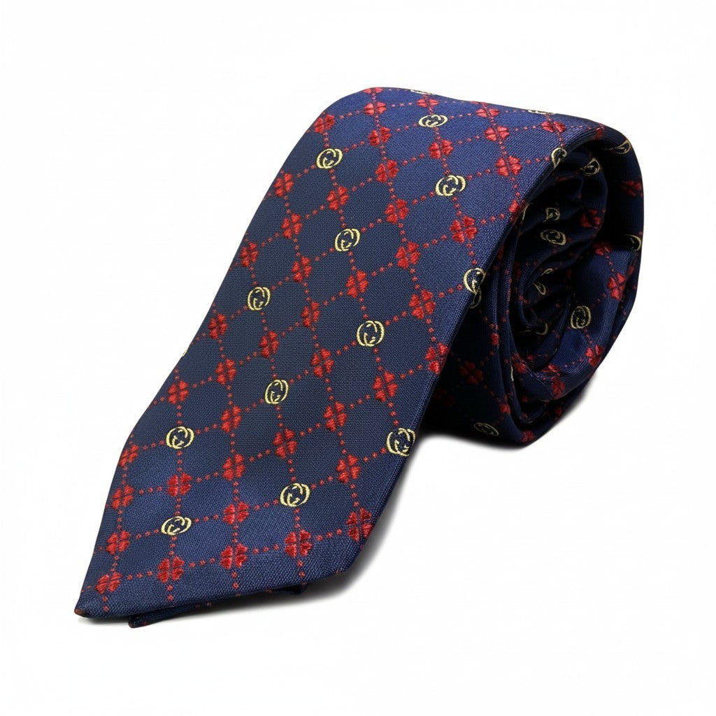 e16 GUCCI グッチ ネクタイ インターロッキングG クローバー ネイビー メンズ 男性用u02t
