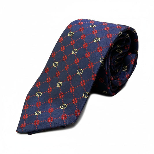 e16 GUCCI グッチ ネクタイ インターロッキングG クローバー ネイビー メンズ 男性用u02t