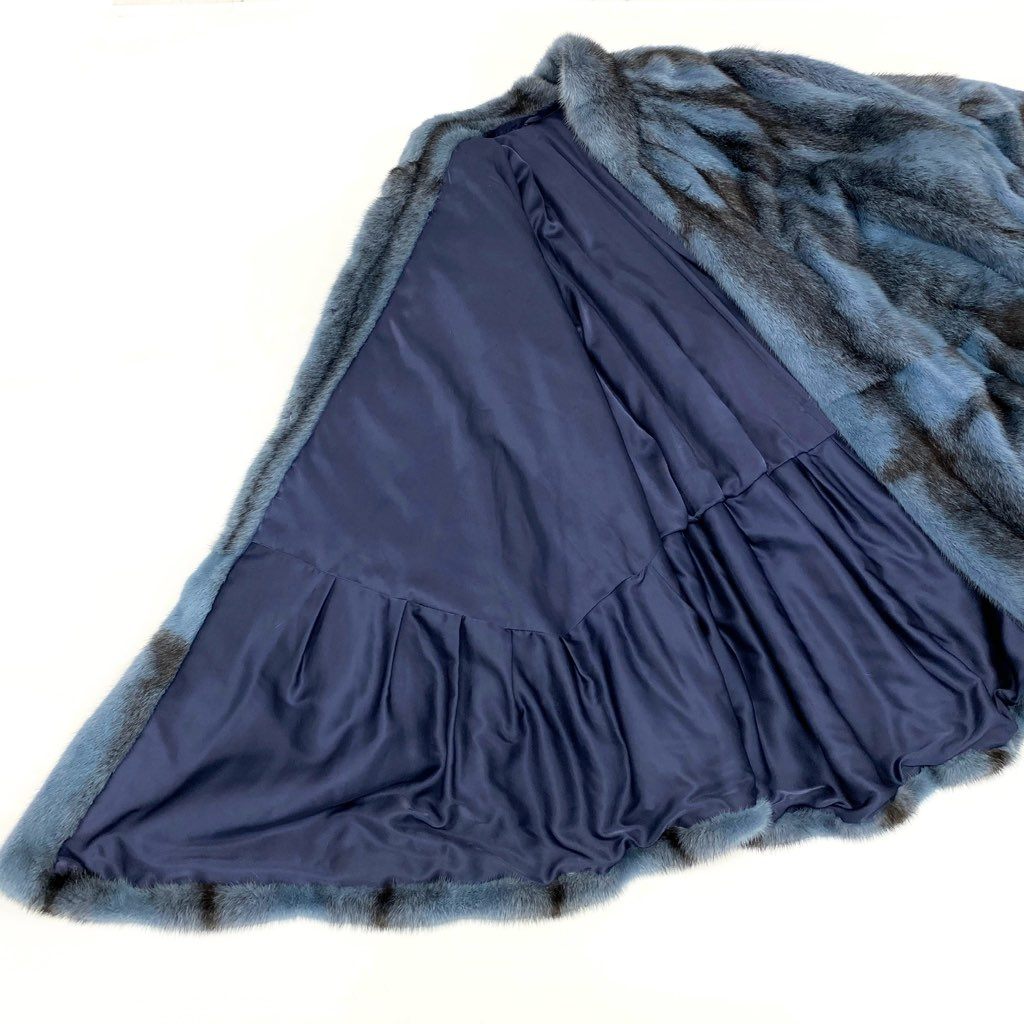 29l27《超希少》 染め クロスミンク ポンチョ型 ロングコート サイズF ブルー ブラック 最高級本毛皮 MINK FUR 毛並み◎t18r