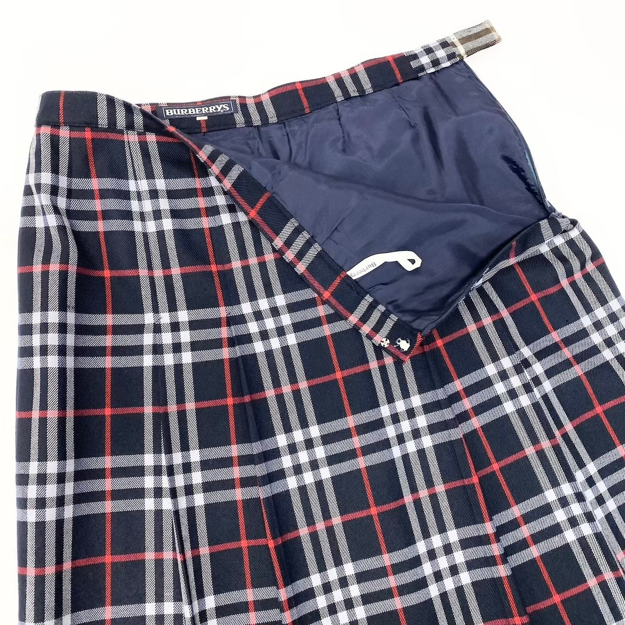 62e12 Burberrys バーバリーズ チェック柄 タックプリーツ スカート サイズ15BR ネイビー 大きいサイズ レディースt18r