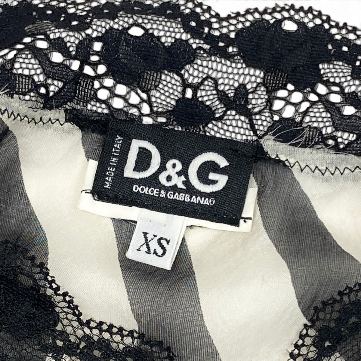 i21 D＆G DOLCE＆GABBANA シフォンキャミソール レース ゼブラ柄 イタリア製 XSサイズ ホワイト ブラック レディース 女性用u02t