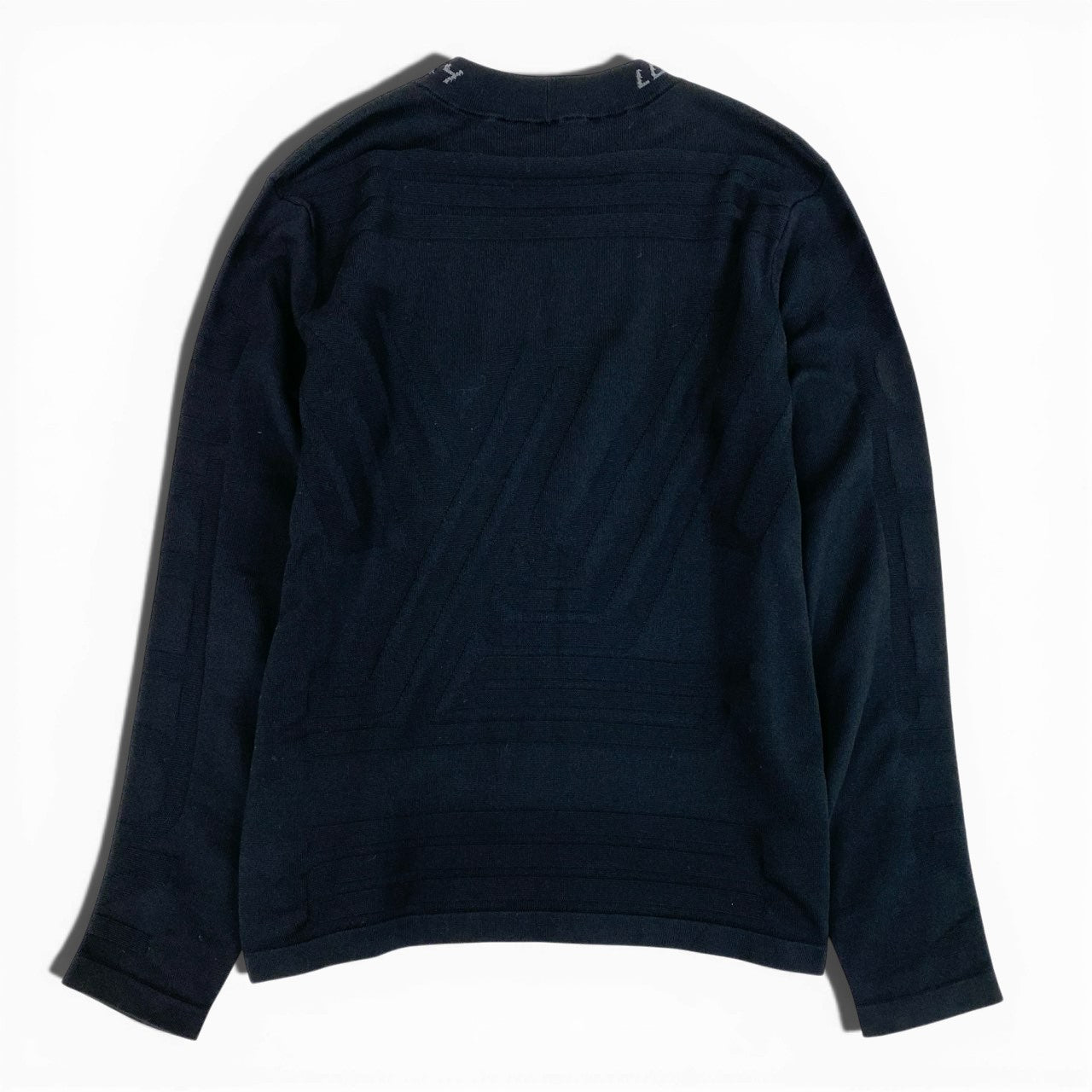 20a26 LOUIS VUITTON ルイヴィトン LVネックロゴ クルーネックセーター バックLVロゴ ニットセーター Lサイズ ブラック メンズo07t