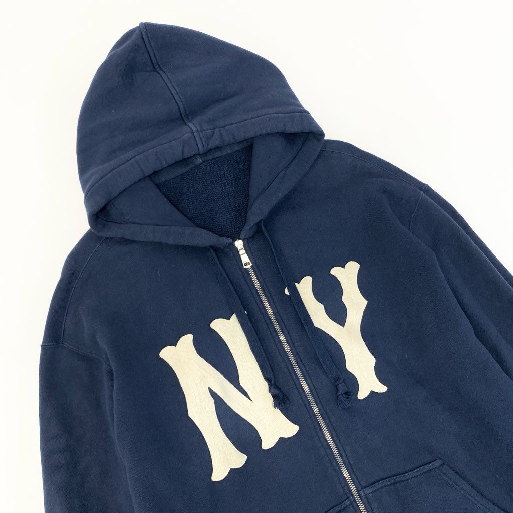 29a9 GUCCI グッチ 18AW MLB NY ヤンキース フロント刺繍 ジップアップ スウェットパーカー バックロゴ メンズ 紳士服 519681 X9Y96 Mサイズ ネイビー コットン100％o07t