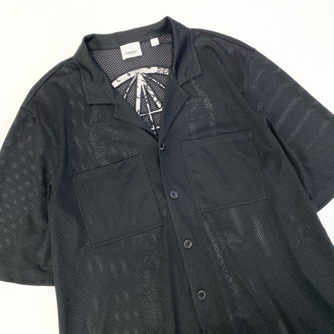 Ma28 BURBERRY LONDON ENGLAND バーバリー ロンドンイングランド 半袖シャツ BASKETBALL JERSEY SHIRT 8067375 Mサイズ ブラック ポリエステル100％ メンズo07t