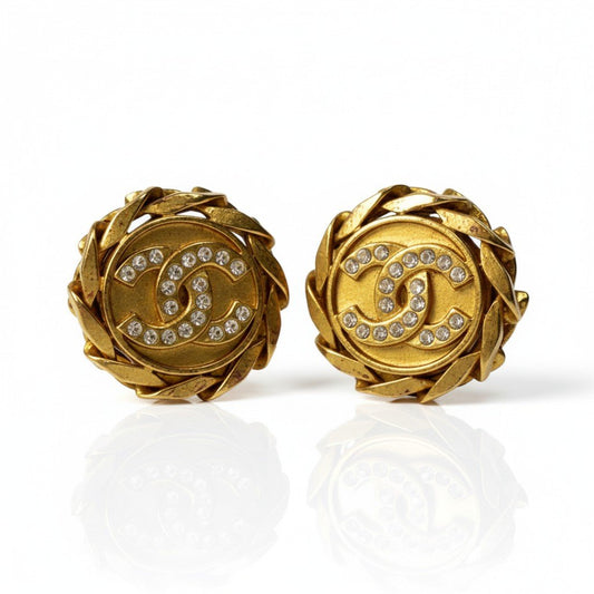 b2 Vintage CHANEL Coco Mark ココマーク Rhinestone Gold Color Earring イヤリング レディース 女性用ta1