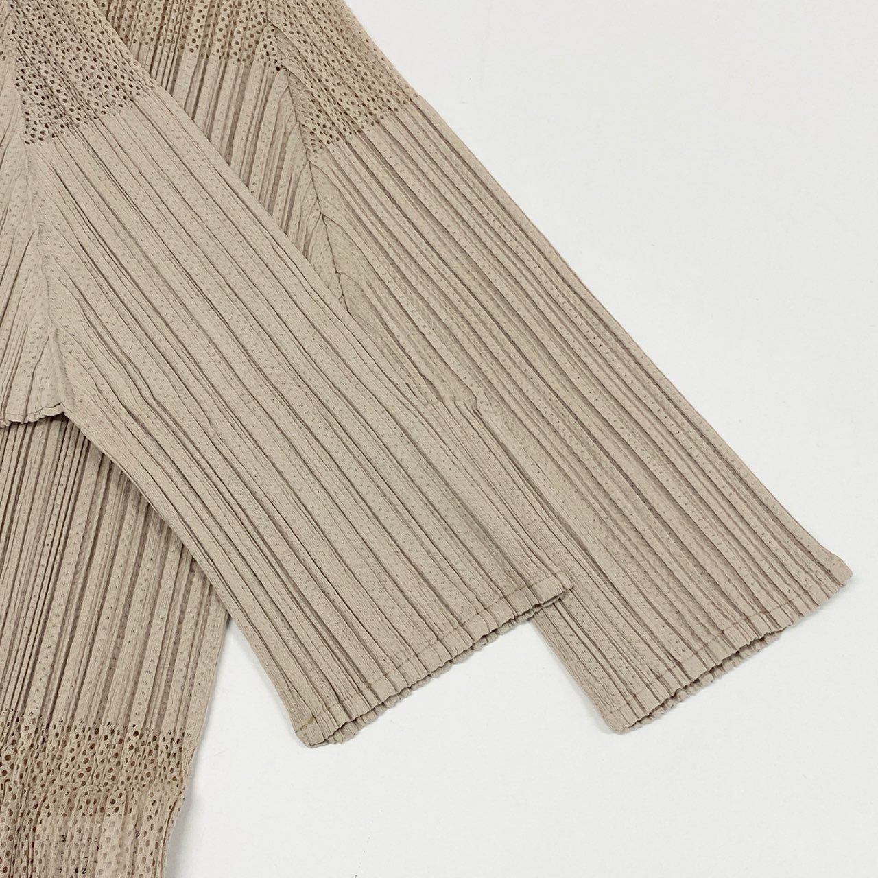 1l14 《美品》 PLEATS PLEASE プリーツプリーズ メッシュプリーツカットソー 4 ベージュ ISSEY MIYAKE イッセイミヤケ 日本製 ブラウス 透け感