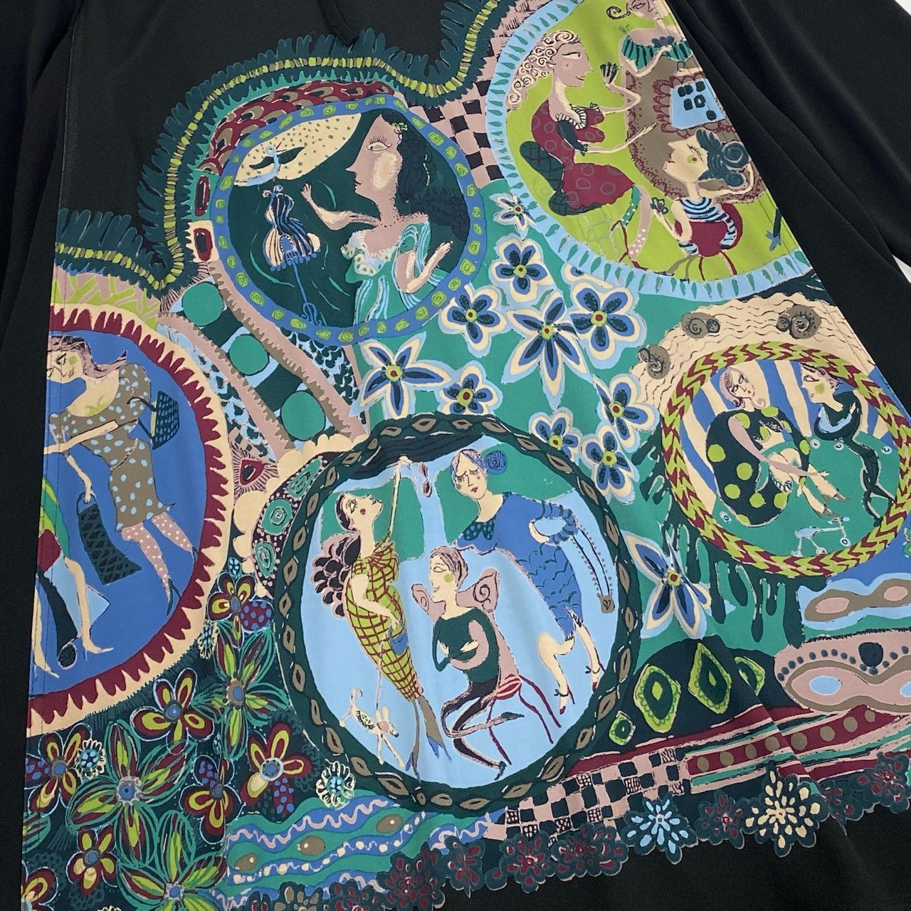 56k26 TOKUKO 1er VOL トクコプルミエヴォル 長袖ワンピース ロングワンピース Aライン プリント 9 ブラック レディースu02t