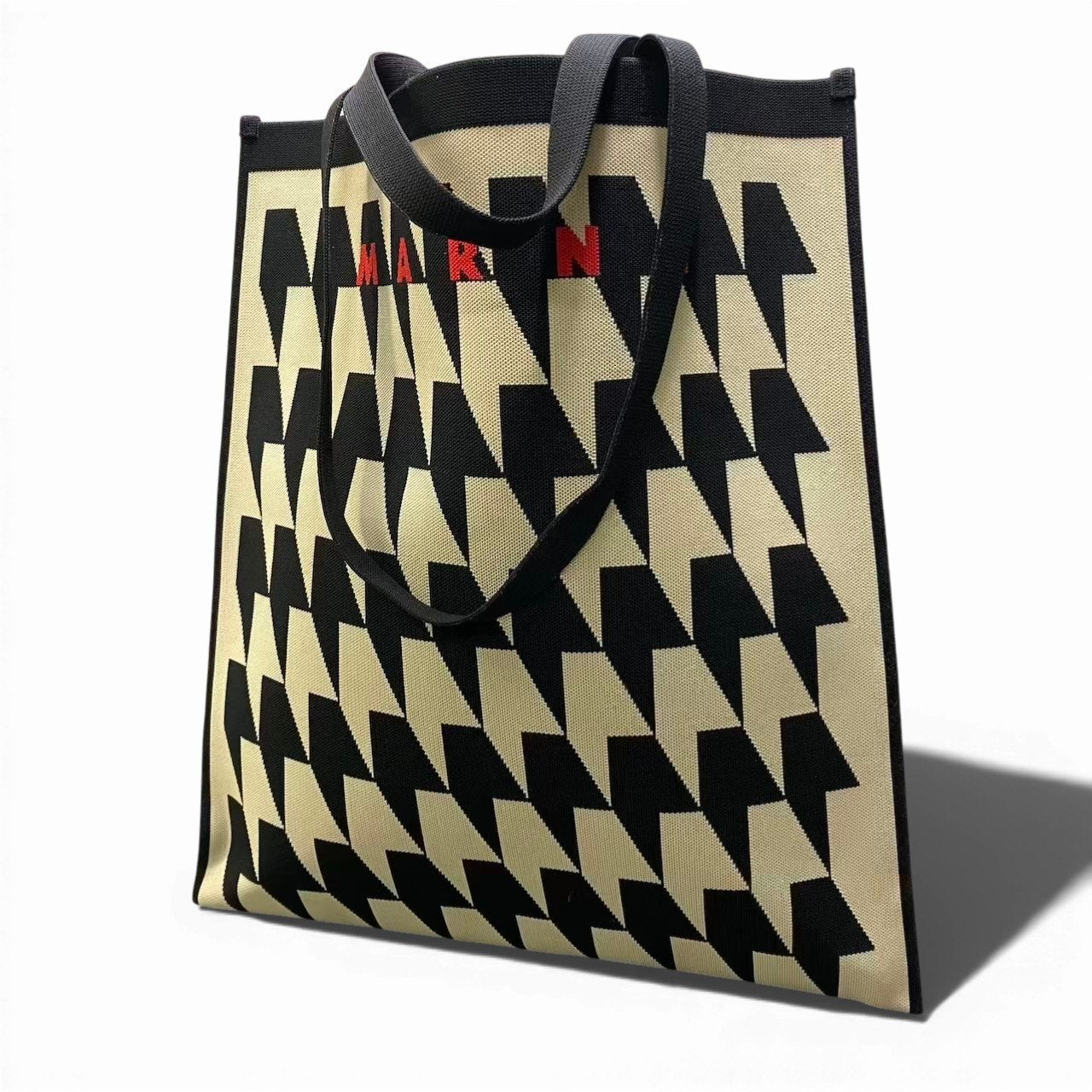 c23 MARNI マルニ 千鳥格子 ジャガード トートバッグ ブラック/ベージュ ユニセックス レディース メンズ バッグk02i