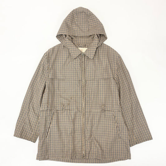 51h25 英国製 Aquascutum アクアスキュータム ジップパーカー 薄手ジャケット 収納可能 クラブチェック サイズS ブラウン系 ポリエステル メンズu02t