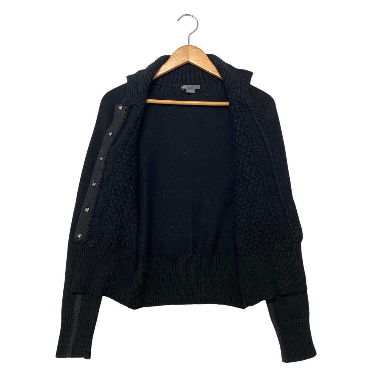 45h16 ARMANI EXCHANGE アルマーニエクスチェンジ ロングスリーブ ニットジャケット リブネック  サイズM ブラック レディース 女性用o07t