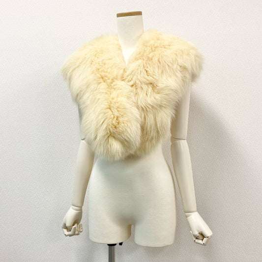 50j23 最高級毛皮 フォックスファー 毛皮マフラー 大判ティペット ボリューム◎ アイボリー フォックス レディース 本毛皮u02t