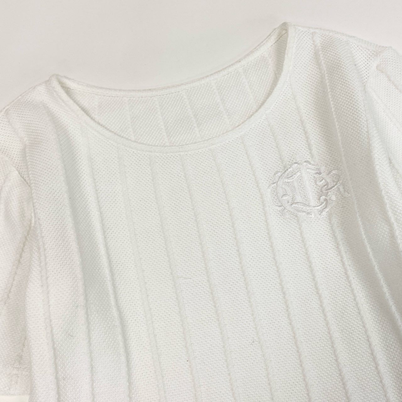 Ia23 Christian Dior クリスチャンディオール 半袖ニット サマーニット セーター エンブレム刺繍 M ホワイト コットン レディースu02t