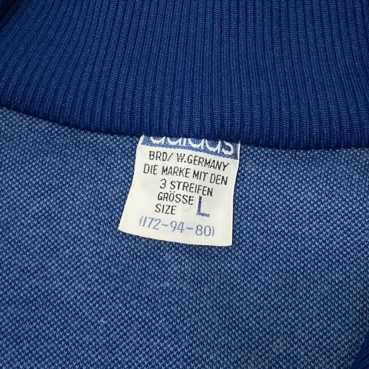 47k5 adidas アディダス 80`s vintge 西ドイツ製 トラックジャケット ブルゾン ワンポイント刺繡 ATS-80 L ブルーo07t