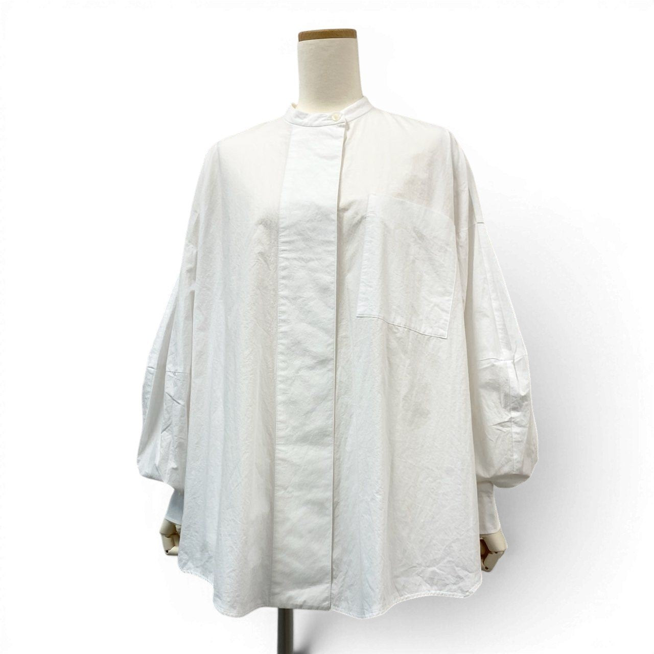 63i12 《美品》 ENFOLD エンフォルド ヘキサゴンシャツ 長袖シャツ ブラウス ノーカラー 300FA230-1850 サイズ38 ホワイト コットン タイプライター レディースu02t