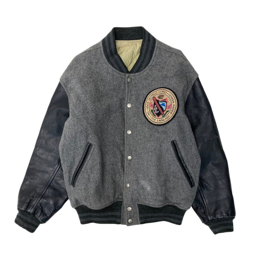 7j19 MEN’S BIGI メンズビギ レザー切替 ワッペン スタジャン サイズM グレー ブラック 刺繍 Vintage ヴィンテージt18r