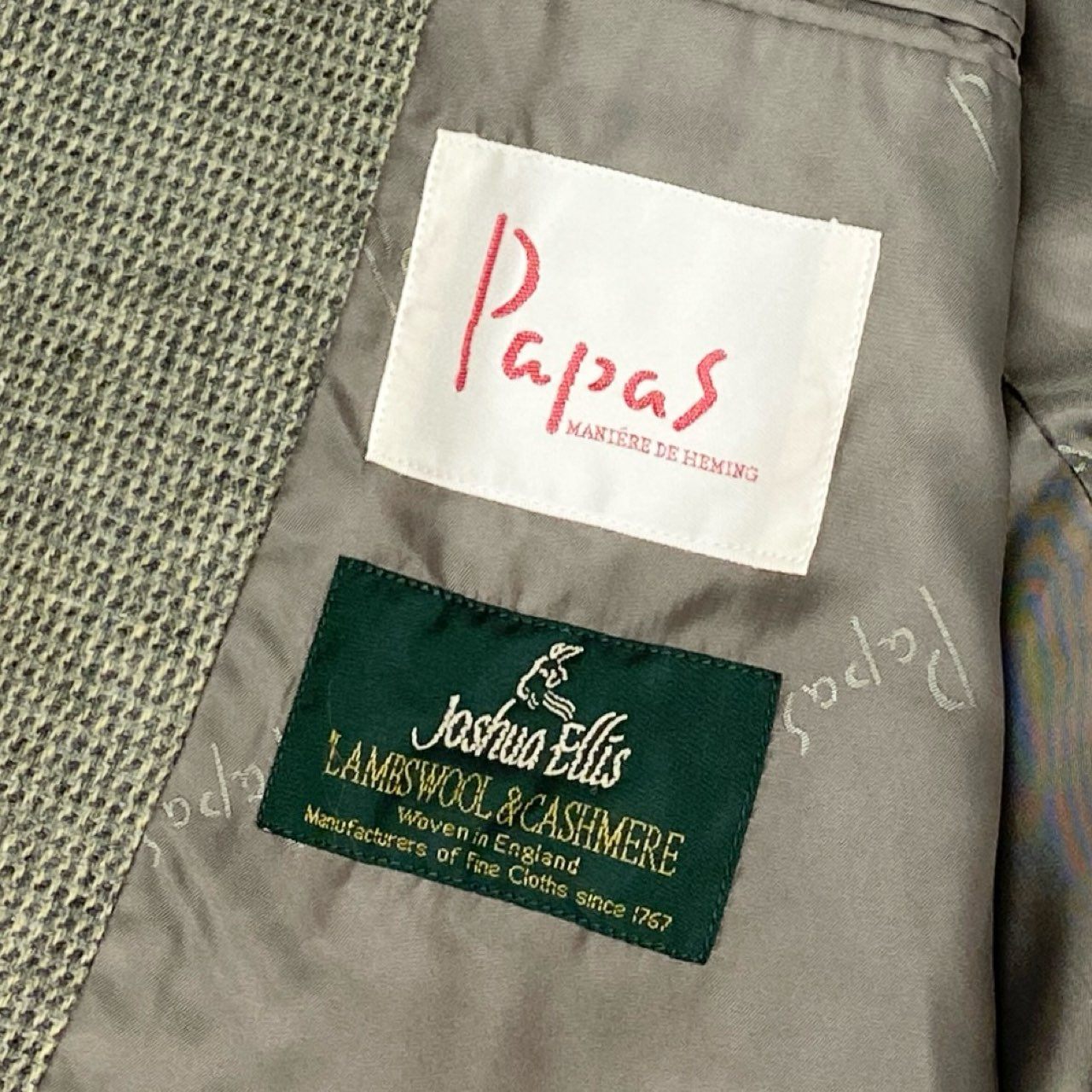 52L9 Papas パパス 英国 Joshua Ellis生地 ツイードジャケット テーラードジャケット L グリーン系 ウール カシミヤ メンズu02t