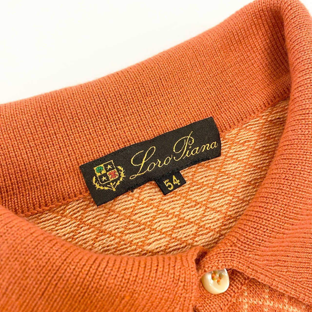 8j10 Loro Piana ロロピアーナ イタリア製 長袖ポロシャツ ロングスリーブ トップス 大きいサイズ カシミア 54 XLサイズ相当 オレンジ カシミヤ シルク メンズo07t
