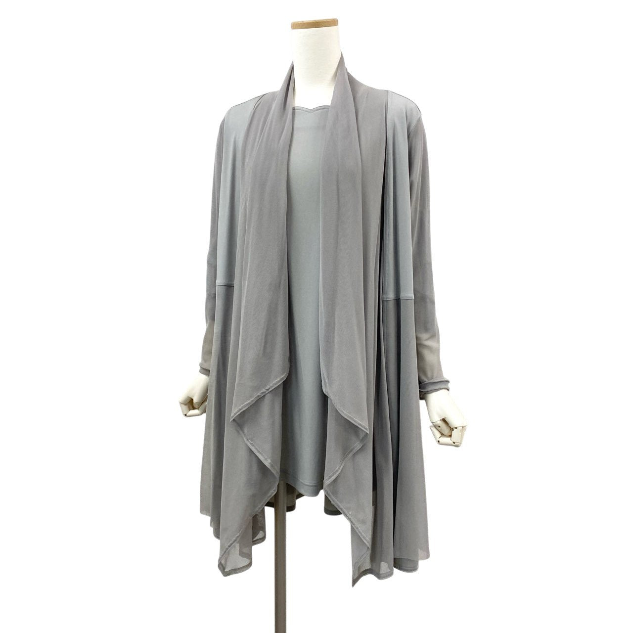 83Ⅼ2 TOKUKO 1er VOL トクコプルミエヴォル アンサンブル 7分袖ワンピース フリルスリーブ シアーカーディガン メッシュ 異素材切替 レディース 9 グレーu02t