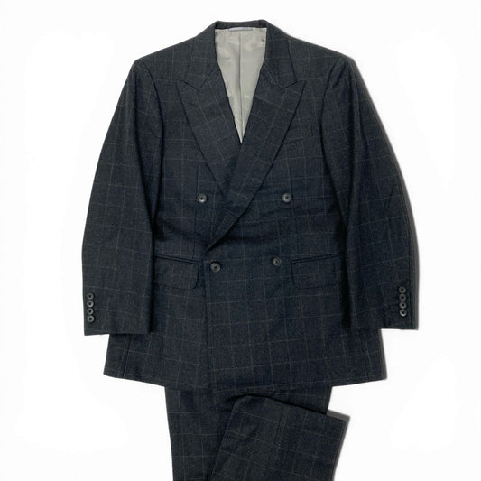 54l28 BURBERRY LONDON バーバリーロンドン スーツセットアップ テーラードジャケット スラックスパンツ チェック柄 カシミヤ混 94-84-165 AB4 ダークグレー メンズ 男性用o07t