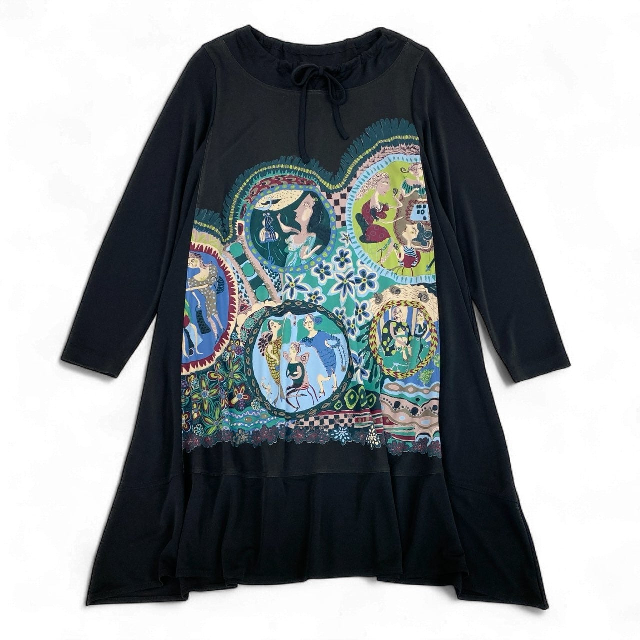 56k26 TOKUKO 1er VOL トクコプルミエヴォル 長袖ワンピース ロングワンピース Aライン プリント 9 ブラック レディースu02t