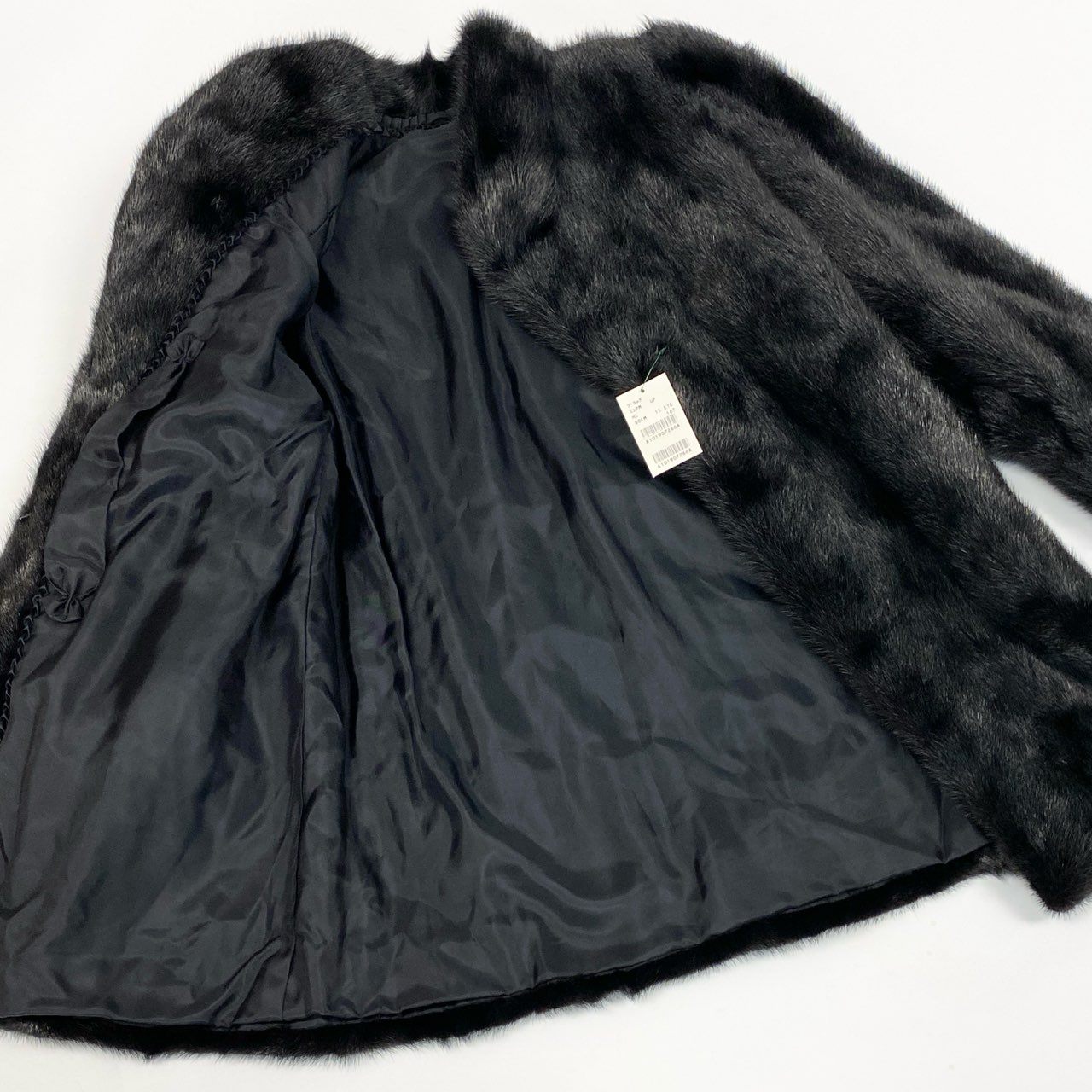 20a22【美品】 ダークミンク ロングコート ミンクコート 逆毛 レディース 女性用 サイズ15 ブラック系 ミンクファー 本毛皮u02t