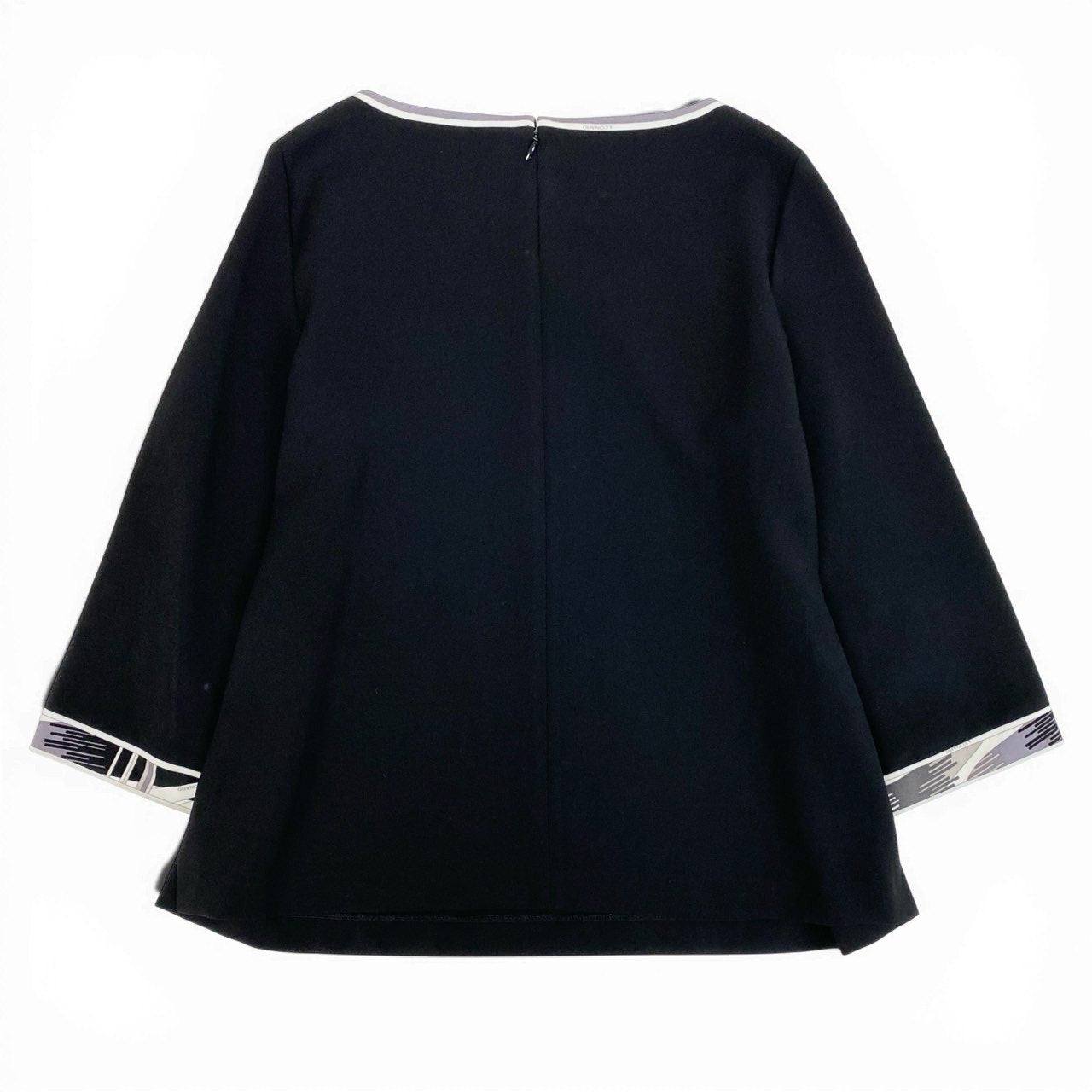 20a14 LEONARD FASHION レオナール 7分袖カットソー トップス カンカン素材  レディース 女性用 サイズ42 ブラックo07t