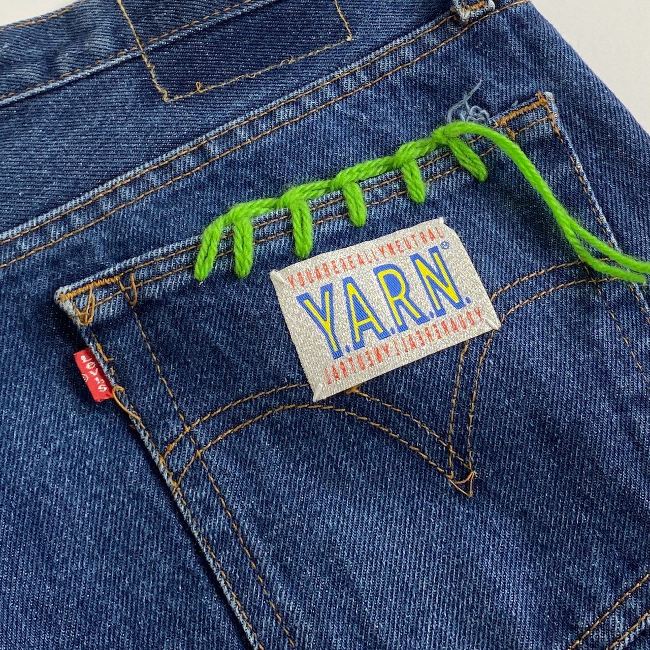 87i1 22SS Y.A.R.N ヤーン × Levi’s リーバイス Knit Motif Denim ニットモチーフデニムパンツ 96cm インディゴ DENIM