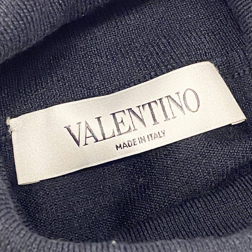 4a9 VALENTINO ヴァレンティノ レースニットワンピース ハイネック ロングスリーブ イタリア製 FBC9A525-VM1394B Lサイズ ネイビー レディースu02t