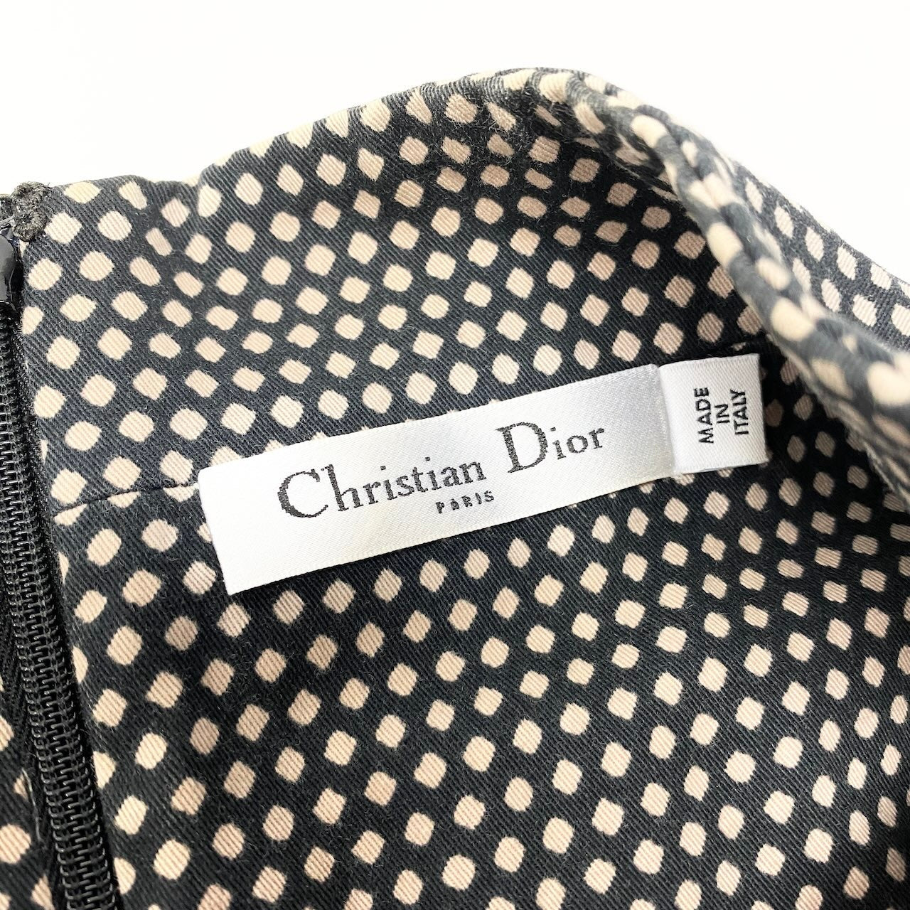 15c24 Christian Dior クリスチャンディオール 半袖ドレスワンピース  ポルカドット 膝丈 ポケットドレープデザイン 2C21656C1385 ブラック アイボリー レディース 女性用u02t