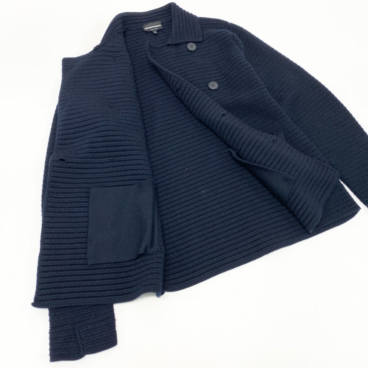 19k10 EMPORIO ARMANI エンポリオアルマーニ ニットジャケットコート Pコート ニットカーディガン H1G07M H135M 46サイズ ネイビー メンズu02t
