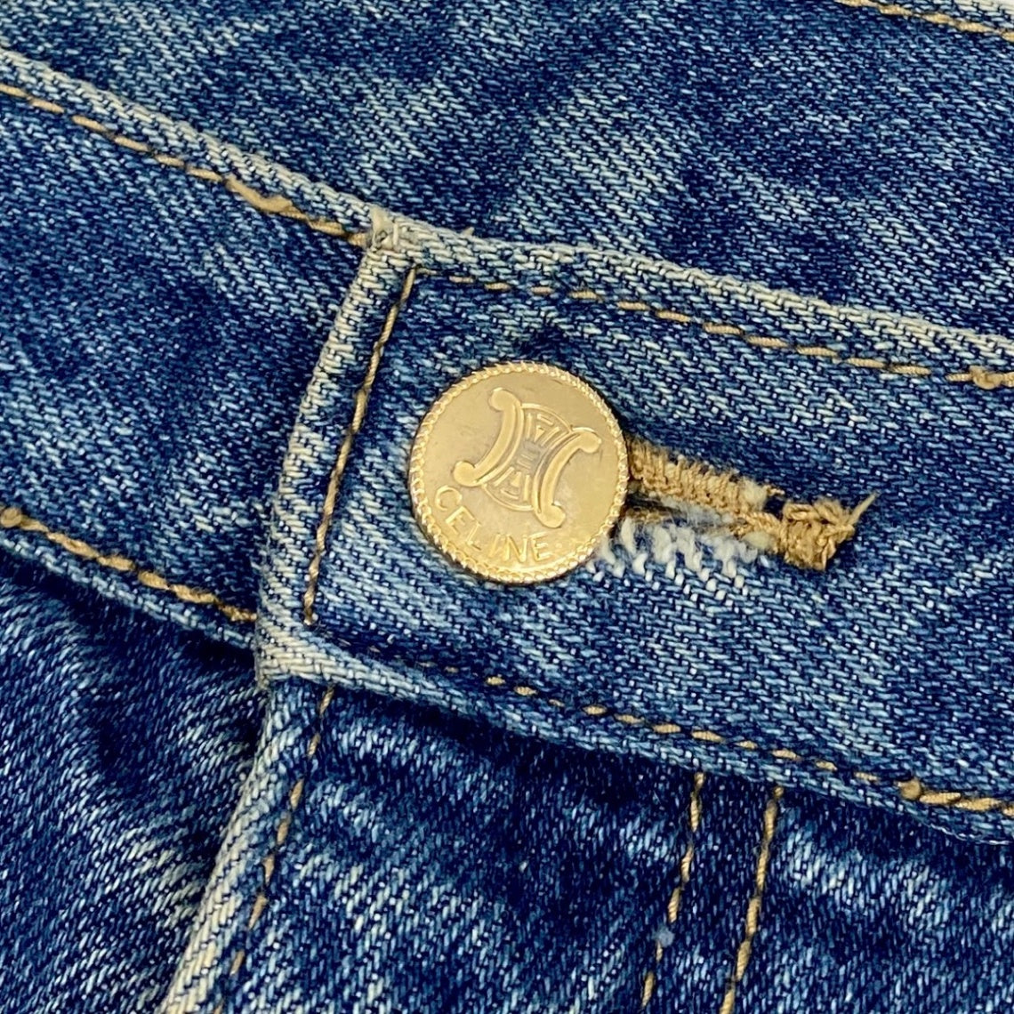 78f2 CELINE セリーヌ デニムパンツ トリンオフ 金ボタン バックロゴ 6701-46753 サイズ34 インディゴブルー コットン100％ メンズ 紳士服o07t