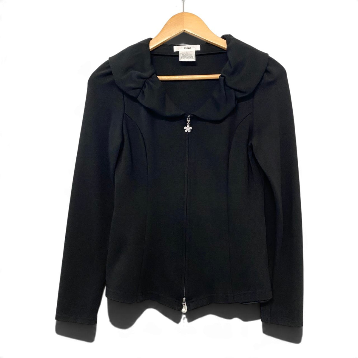 45j15  Rene ルネ ブルゾン ダブルジップストレッチ ジャケット フラワーモチーフ パール  6437070A 34 ブラック レディース 女性用u02t