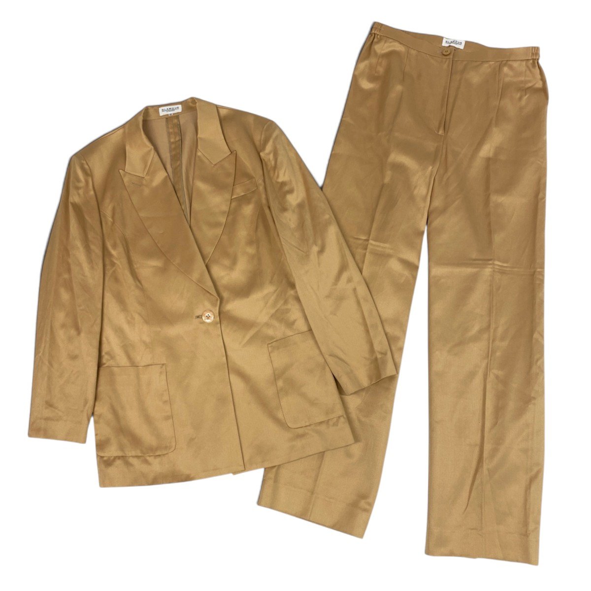 h31 【美品】GLAMOUR GIVENCHY セットアップ テーラードジャケット スラックス シルクコットン 44サイズ オレンジ ベージュ レディース 女性用k02i