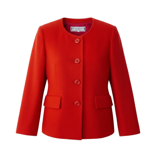 29h31 YVES SAINT LAURENT イヴサンローラン ノーカラージャケット ウールジャケット サイズ 9A3 レッド レディースo07t