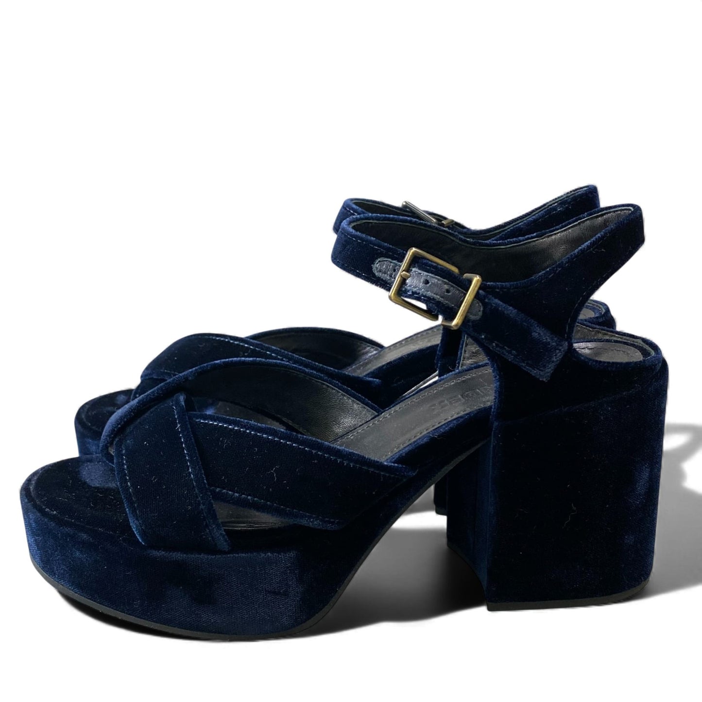 L11 JIL SANDER ジルサンダー ベロア ベルベットサンダル チャンキーヒール サイズ37 ネイビー ストラップ レディース 女性用 靴k02i