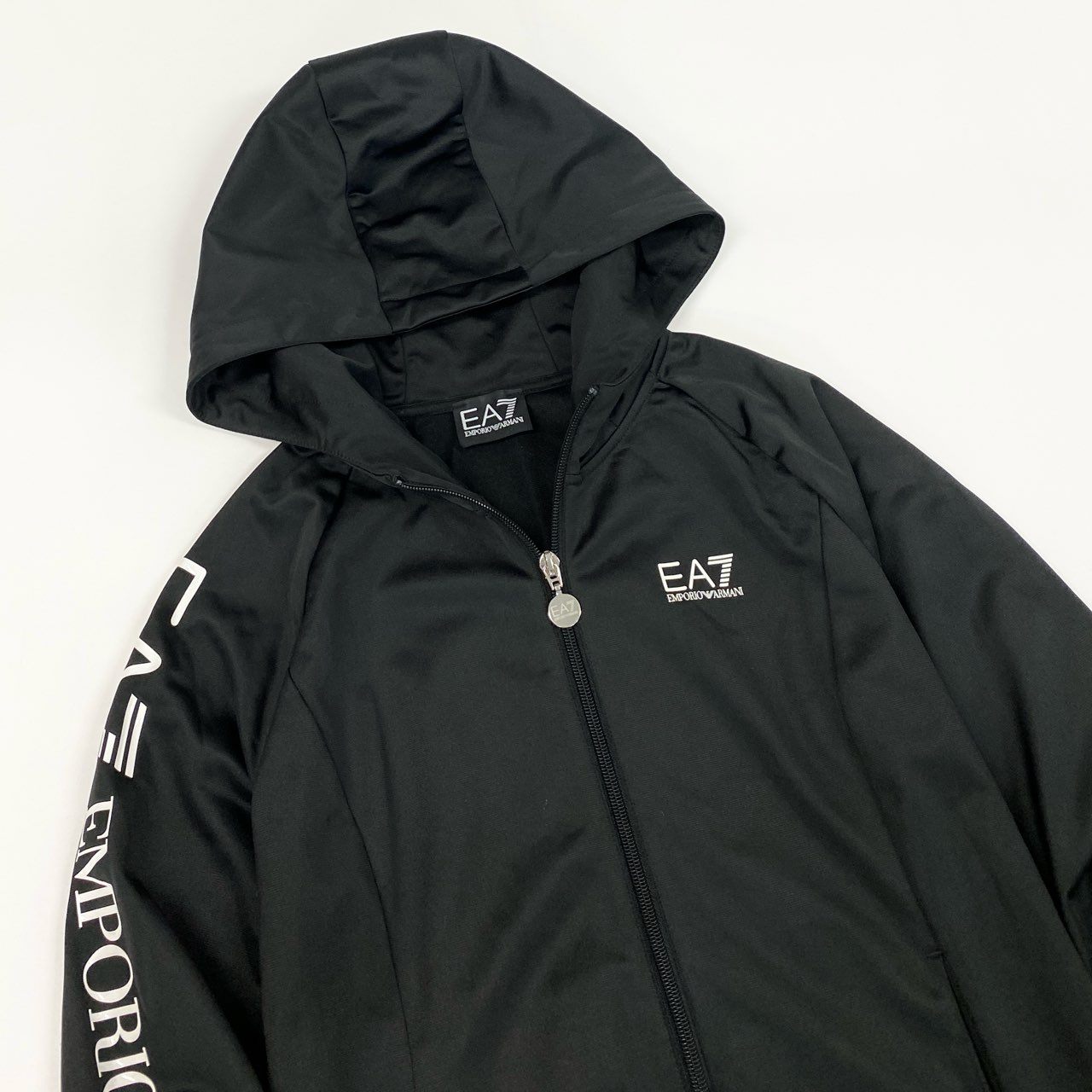 3d15 EMPORIO ARMANI  エンポリオアルマーニ EA7 セットアップ ジャージ ロゴパーカー ロングパンツ サイズS ブラック メンズ 紳士服o07t