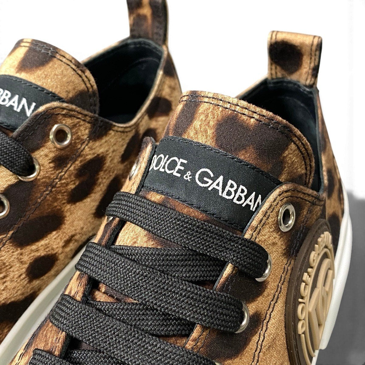 f24 DOLCE&GABBANA ポルトフィーノ ローカットスニーカー DGロゴ レオパード柄 AO743 8サイズ ブラウン系 キャンバス メンズ 男性用o07t